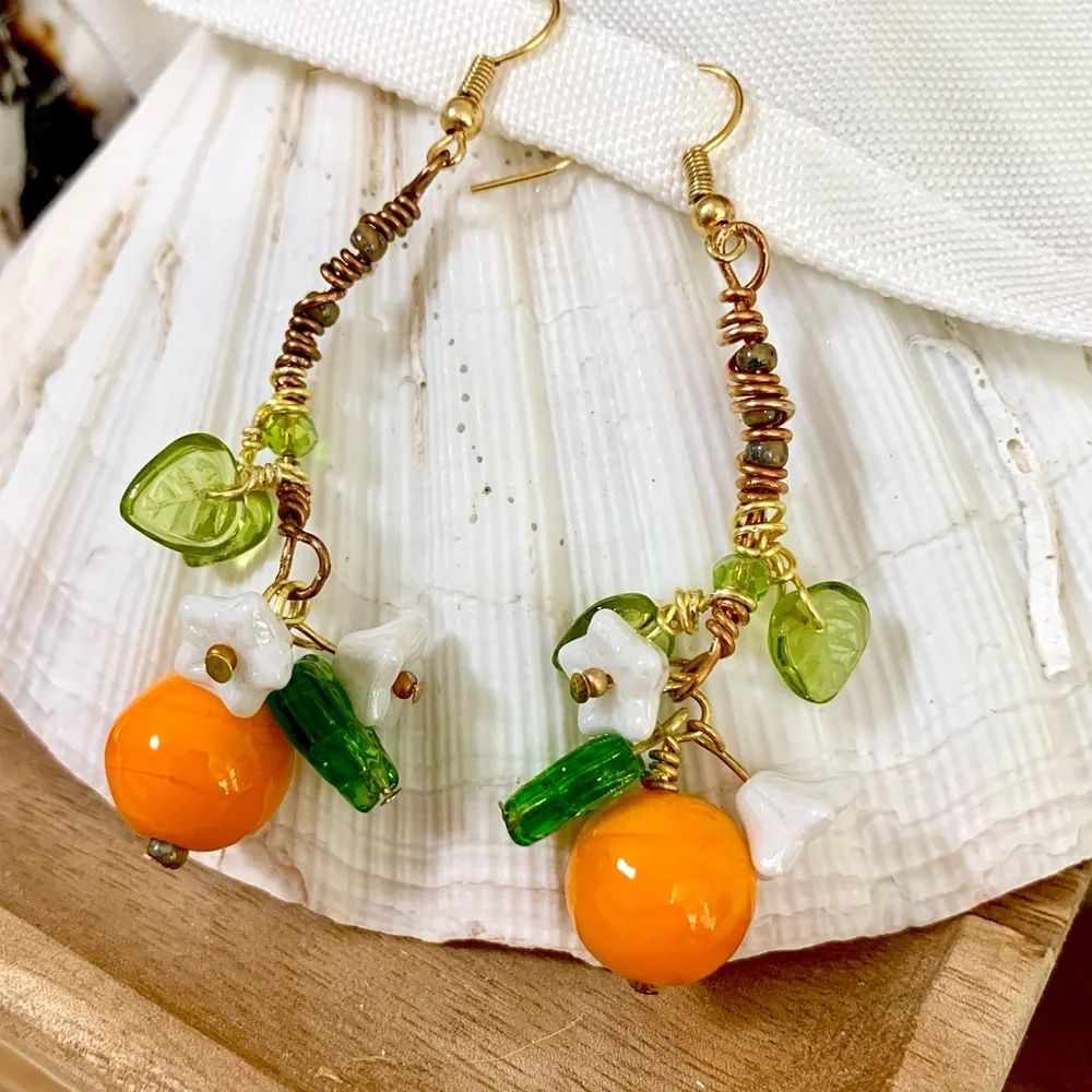 Orange Blossom Artisan Glass Earrings - Picture 4 of 8